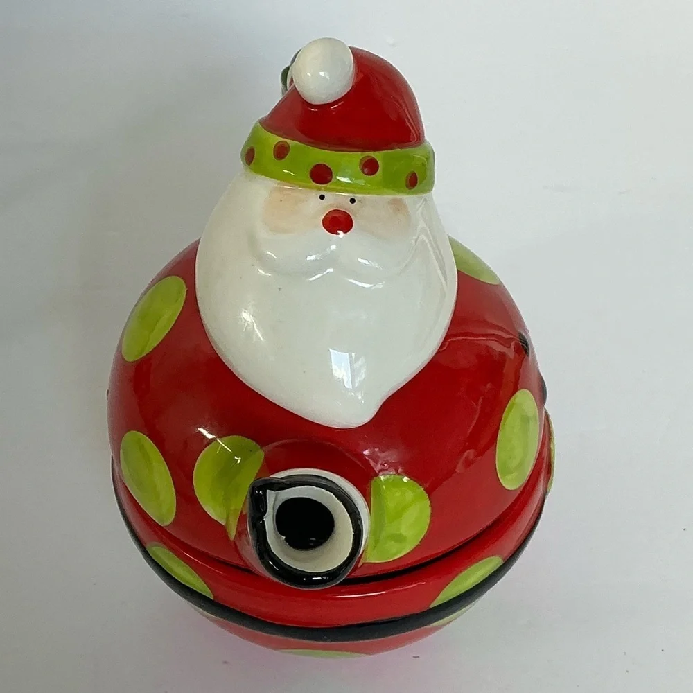 Vintage Santa Teapot Tea For One Holiday Red Green Polka Dot Crackle Barrel